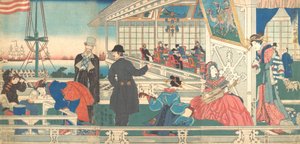 Külföldi kereskedők otthona Yokohamában, 1861. 9. hónap. alkotó: Sadahide Utagawa