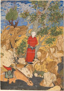 Aulad platánhoz kötve, Firdausi Shahnamából, 1575-1600. alkotó: Sadiqi Bek