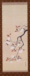 Cseresznyevirágzást ábrázoló függőtekercs, a Három évszak triptichonjából, japán, 19. század eleje