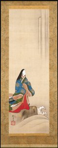 Lady Ise At A Waterfall (tinta és szín selyemen) alkotó: Sakai Hoitsu