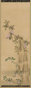 Rózsaszín és fehér virágok és szalmatakarók, Edo-korszak, 1761-1828. alkotó: Sakai Hoitsu
