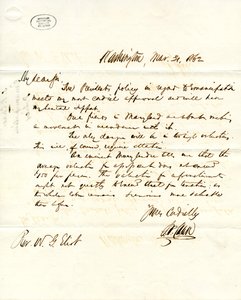 Levelet írt alá S. P. Chase, Washington, W. G. Eliotnak 1862. március 31 -én alkotó: Salmon P. Chase