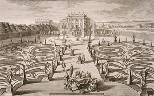 Osztrák ház és kert, Johann August Corvinus (1683-1738) metszete, megjelent 1730-40 körül (metszet)