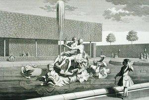 A Neptunusz és Thetisz szökőkútja a bécsi Belvedere-palotában, Jakob Gottlieb Thelott (c. 1711-75) metszete, közzétéve: 1730-40 (metszet)