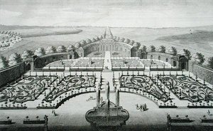 A geibachi narancsház látképe, Johann Georg Pintz metszete (1697-1767/8)