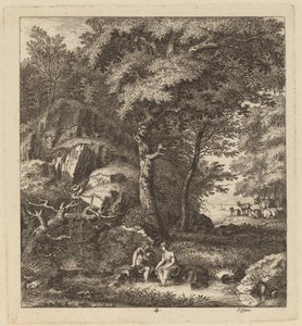 Egy pásztor és egy fiatal nő a lábukkal a patakban, 1764.