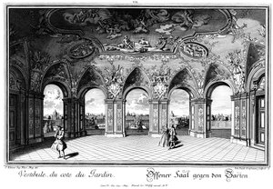 Kilátás a kertre a Sala Terrenáról alkotó: Salomon Kleiner
