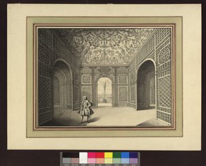 Alsó Belvedere, a központi pavilon belső tere a kabinetkertben (előrajz a Johann Jakob Grasmann által metszett rézmetszethez) alkotó: Salomon Kleiner