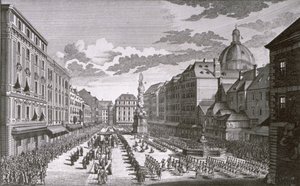 Georg-Daniel Heumann (1691-1759) gravírozása egy felvonulásról a Grabenben