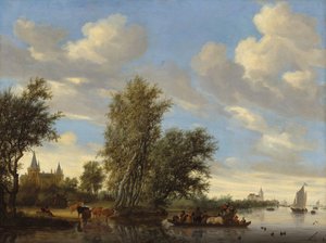Folyói táj komppal, 1649.