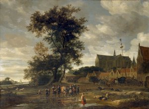 Jelenet májusfa előtt Alkmaar templommal a háttérben, 1669