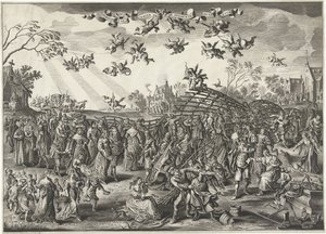 A házassági csapda: a házasság allegóriája A huwelyx képe fuyk alakban (cím a tárgyon) alkotó: Salomon Savery (attributed to)