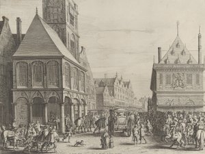 A városi bírák a városháza előtt búcsút vesznek Marie de Medicitől, Caspar Barlaeustól..., 1638.
