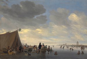 Korcsolyázók a befagyott Lek folyón, Vianen városán túl, 1653
