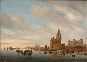 Téli táj jeges élvezetekkel Arnheim városának Capriccioja előtt, 1652 alkotó: Salomon van Ruisdael or Ruysdael