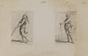 (Figurasorozat) Férfi tollas kalappal, oldalnézetből alkotó: Salvator Rosa