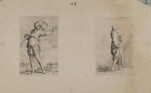 (Figurasorozat) Álló férfi tollas fejdísszel alkotó: Salvator Rosa