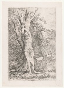 Albert egy fához kötve alkotó: Salvator Rosa