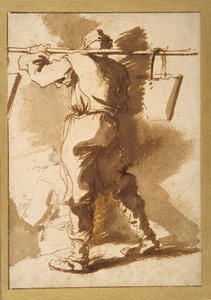 Egy vízhordozó hátulnézete, mögötte egy másik alak (toll és tinta krétával, papíron) alkotó: Salvator Rosa