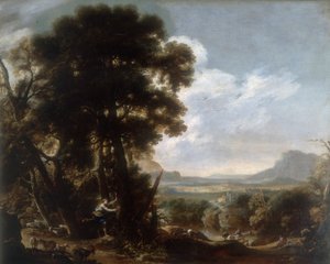 Hermina egy fára faragja a Tancredi nevet, Salvatore Rosa munkája, amelyet a modenai Galleria Estense-ben őriztek. alkotó: Salvator Rosa