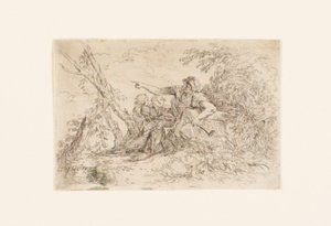 Pásztor és két gyerek egy tájban alkotó: Salvator Rosa