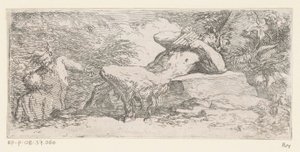 Szatír serpenyős furulyával Tritonok és folyóistenek (sorozat címe) alkotó: Salvator Rosa