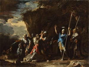 Jelenet a görög történelemből: Krőzus király süketnéma fia megakadályozza, hogy a perzsák megöljék apját alkotó: Salvator Rosa