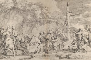 Polikratész, a zsarnok keresztre feszítése, miután a perzsák elfogták, kb. 1662. alkotó: Salvator Rosa