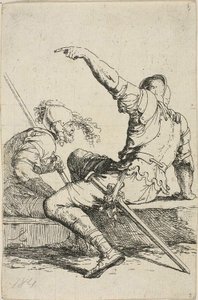 Két harcos ül alacsony sziklákon alkotó: Salvator Rosa