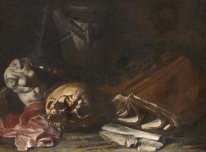 Vanitas-csendélet alkotó: Salvator Rosa