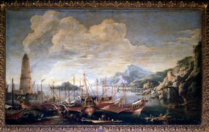 Kilátás egy kikötőre - olaj, vászon alkotó: Salvator Rosa