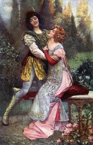 Irodalom. Francesca da Rimini és Paolo Malatesta. Illusztráció S. Postiglione ihlette: The Divine Comedy, Dante Alighieri, Csehország, 1910 körül (képeslap)