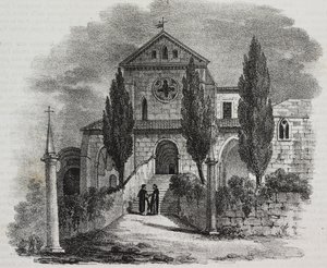 Casamari apátság, Veroli, Lazio, Olaszország, Salvatore Puglia litográfiája, Poliorama Pittoresco, 47. szám, július 1. alkotó: Salvatore Puglia