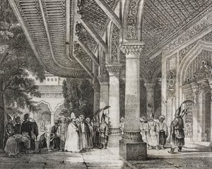 A törökországi Serraglio előszobája a keleti történetháremből, a Poliorama Pittoresco litográfiája, október 28. 12. alkotó: Salvatore Puglia