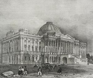 A Capitolium épületének homlokzata Washingtonban, Amerikai Egyesült Államok, Salvatore Puglia litográfiája a Poliorama Pittorescoból, 42. szám, május 28. alkotó: Salvatore Puglia