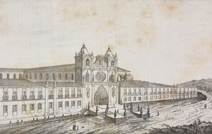 Alcobaca kolostorának homlokzata, Portugália, Salvatore Puglia litográfiája, Poliorama Pittoresco, 50. szám, július 19. alkotó: Salvatore Puglia