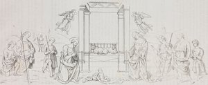 Fontignano születése, Pásztorok imádása, Salvatore Puglia litográfiája Pietro Perugino (kb. 1450-1523) festménye nyomán a Poliorama Pittoresco-ból, 42. szám, május 24. alkotó: Salvatore Puglia