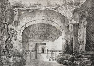 Hall Caposele herceg ősi villájában Formiában, Lazio, Olaszország, Salvatore Puglia litográfiája a Poliorama Pittorescoból, január 11. 23. alkotó: Salvatore Puglia