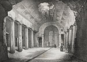 Hall Caposele herceg ősi villájában Formiában, Lazio, Olaszország, Salvatore Puglia litográfiája a Poliorama Pittorescoból, január 11. 23. alkotó: Salvatore Puglia