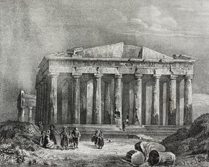 Parthenon, Athéni Akropolisz, Görögország, Salvatore Puglia litográfiája a Poliorama Pittorescoból, n. 32, március 19.