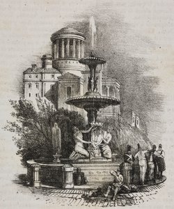Prado szökőkút, Madrid, Spanyolország, Salvatore Puglia litográfiája a Poliorama Pittorescoból, n. 39, május 4.
