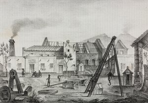 Királyi mechanikai gyár (Royal Mechanical Factory) Pietrarsában, Campania, Olaszország, Gaetano Riccio litográfiája a Poliorama Pittoresco-tól, n. 39, május 7. alkotó: Salvatore Puglia