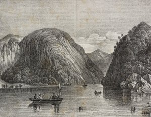 Rogers-átjáró Lake George-ban, Amerikai Egyesült Államok, Salvatore Puglia litográfiája a Poliorama Pittoresco-ból, n. 33, március 25. alkotó: Salvatore Puglia
