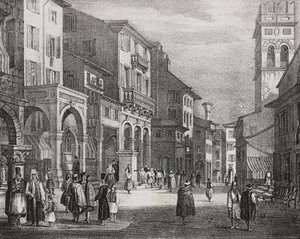 Royal Road, Korfu, Görögország, Salvatore Puglia litográfiája a Poliorama Pittorescoból, n. 23, január 11.