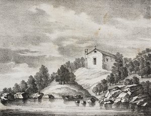Peschici szentélye, Puglia, Olaszország, Salvatore Puglia litográfiája, Poliorama Pittoresco, 51. szám, július 27. alkotó: Salvatore Puglia