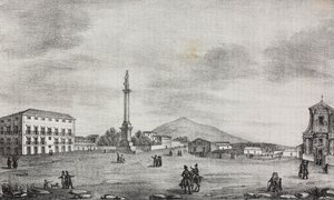 Szobrok tere Cataniában, Szicíliában, Olaszországban, Salvatore Puglia litográfiája a Poliorama Pittorescoból, n. 15, november 19. alkotó: Salvatore Puglia