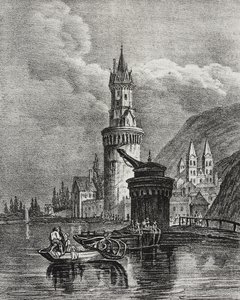Andernach (Németország) látképe, Salvatore Puglia litográfiája, Poliorama Pittoresco, 45. szám, június 17. alkotó: Salvatore Puglia