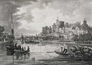 Kilátás a Windsori kastélyra, Anglia, Egyesült Királyság, Salvatore Puglia litográfiája a Poliorama Pittorescoból, n. 32, március 15. alkotó: Salvatore Puglia