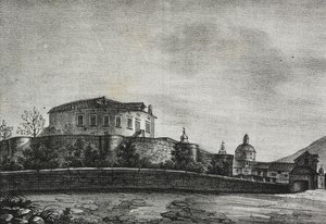 Acerra várának kilátása, Campania, Olaszország, Salvatore Puglia litográfiája a Poliorama Pittorescoból, március 5. 30. alkotó: Salvatore Puglia