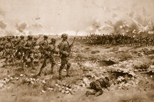 Utolsó reményük: a demoralizált német katonák kegyelmet kérnek az előrenyomuló brit csapatoktól (litho)
